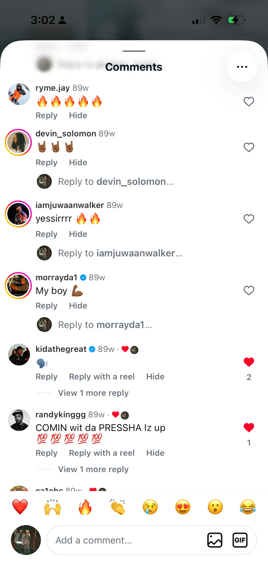 Instagram comments from Morray and Randy King